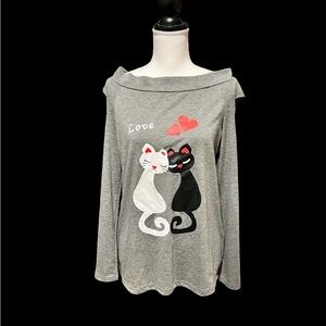 Meiya Aulaye Cold Shoulder Long Sleeve Cat Shirt…
